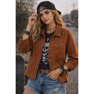 Vans Rust Brown Western Trucker Jacket Womens Medium Heritage Boho Streetwear